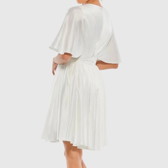 IEENA Mac Duggal, Satin Flowy Flutter Sleeve Mini Dress - Picture 5 of 11